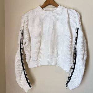 White Knit Sweater w/ Chain Sleeves